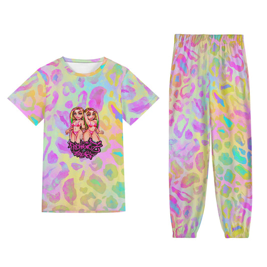 neon cheetah print unisex All-Over Print Adult Short Sleeve-Blouse Sports Set