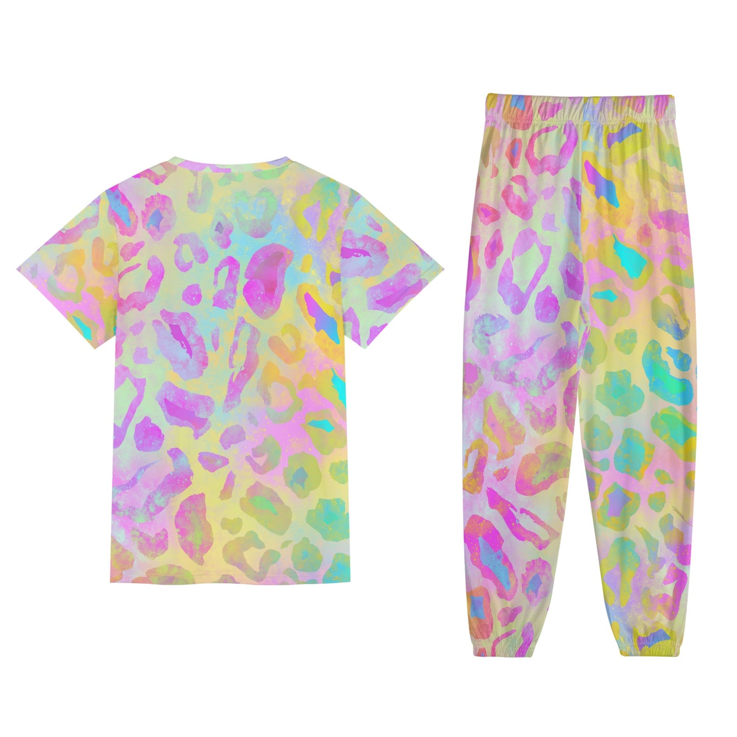 neon cheetah print unisex All-Over Print Adult Short Sleeve-Blouse Sports Set
