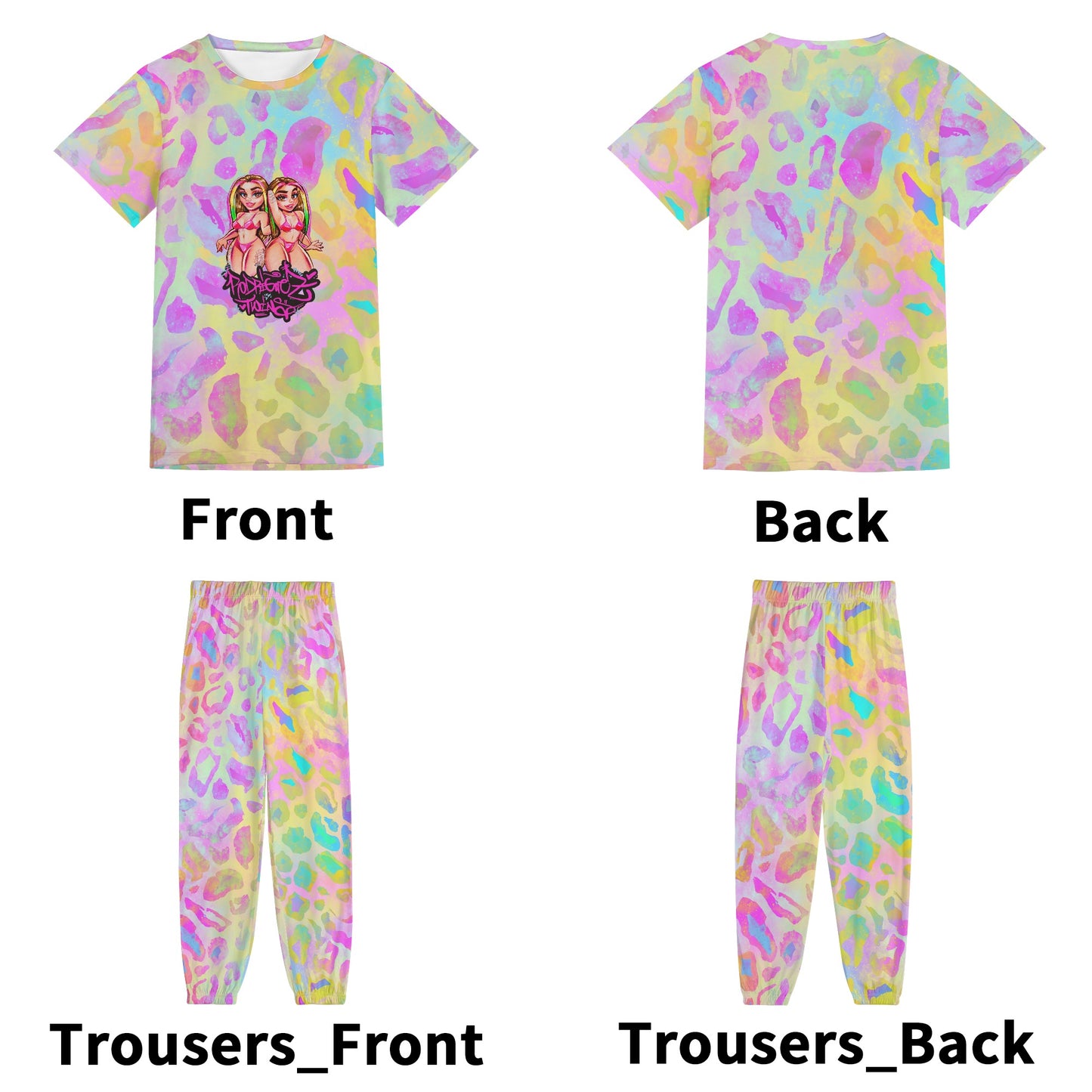 neon cheetah print unisex All-Over Print Adult Short Sleeve-Blouse Sports Set